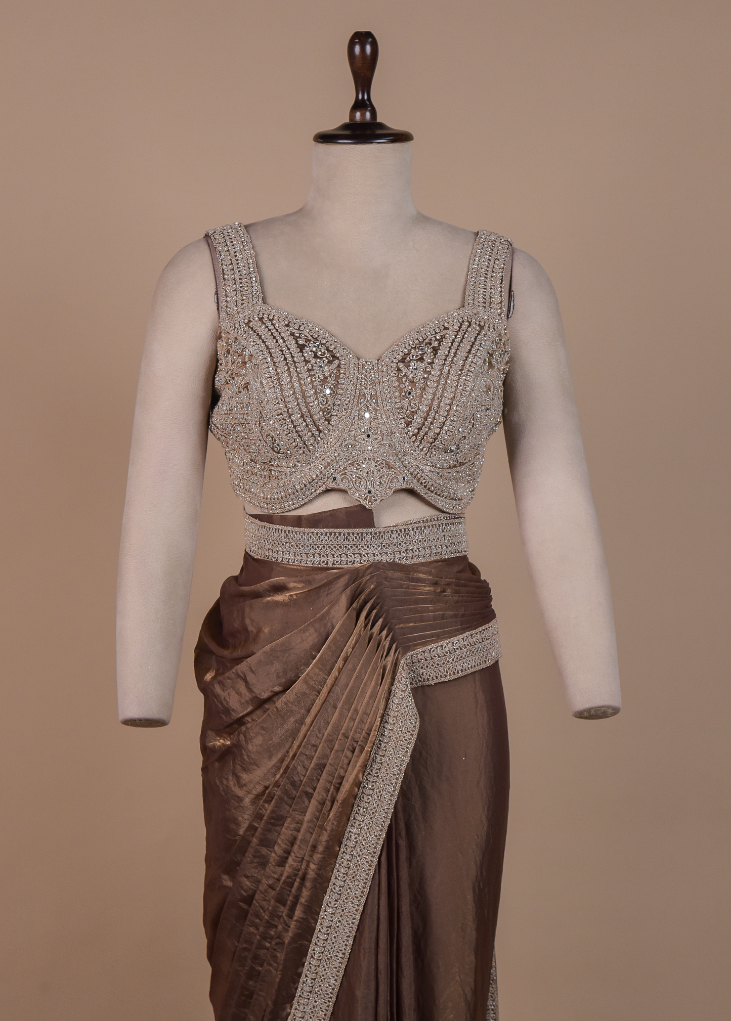 Brown Tissue Georgette Readymade Saree