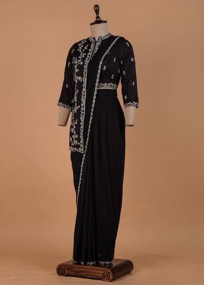 Black Georgette Readymade Saree