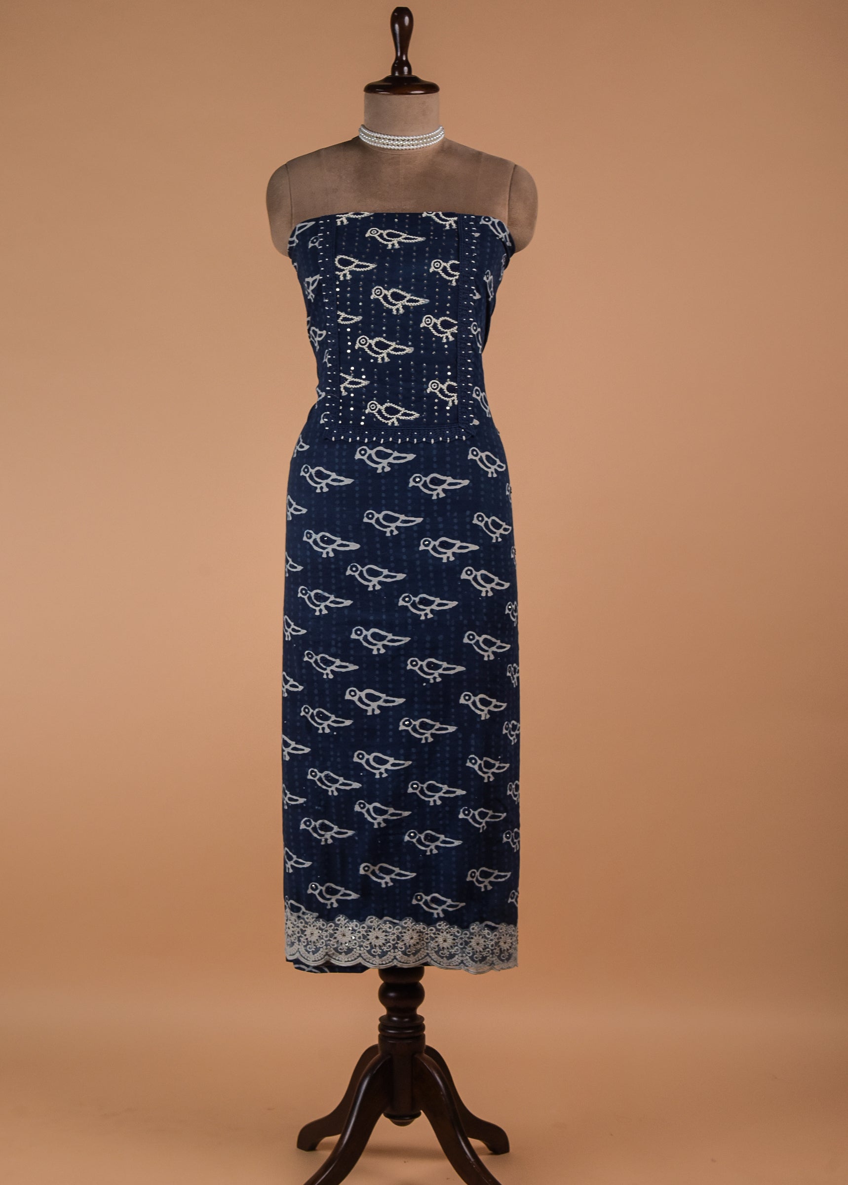 Blue Chanderi Cotton Dress Material