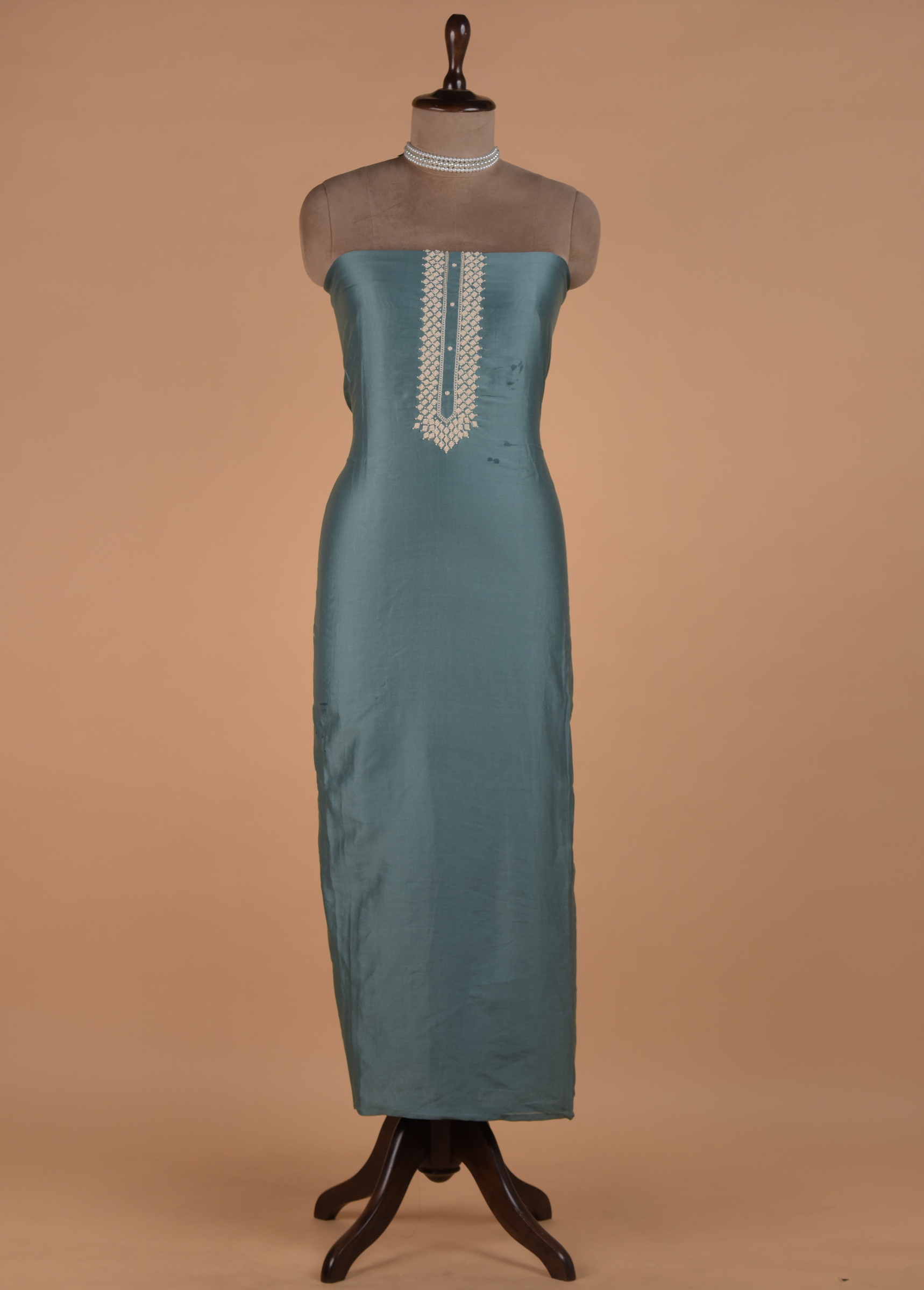 Blue Handwoven Chanderi Dress Material - Image 3 | Greenways Delhi