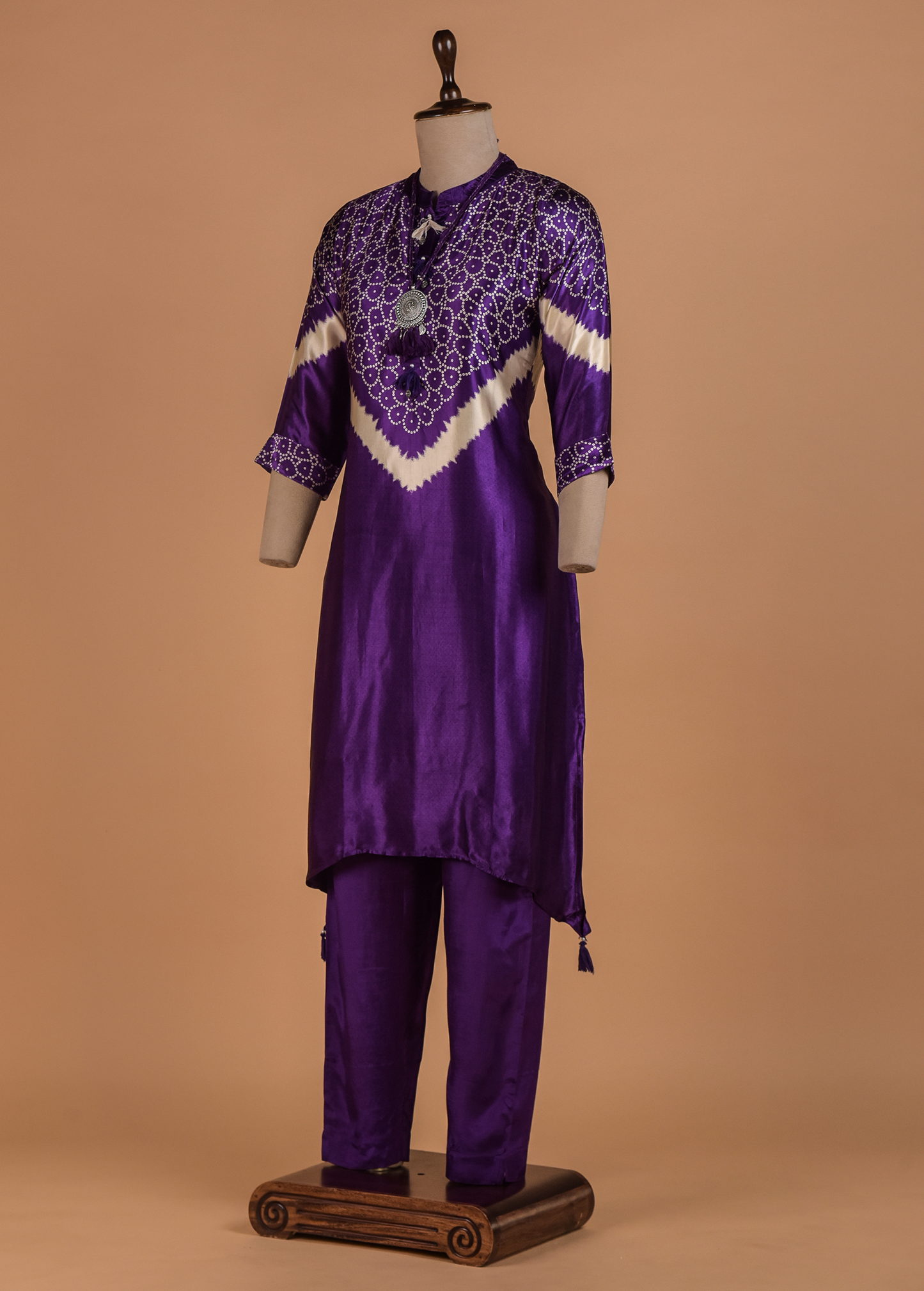 Purple Crepe Ssatin Kurti Set