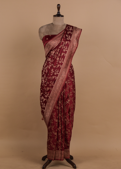 Red Art Crepe Banarasi Saree