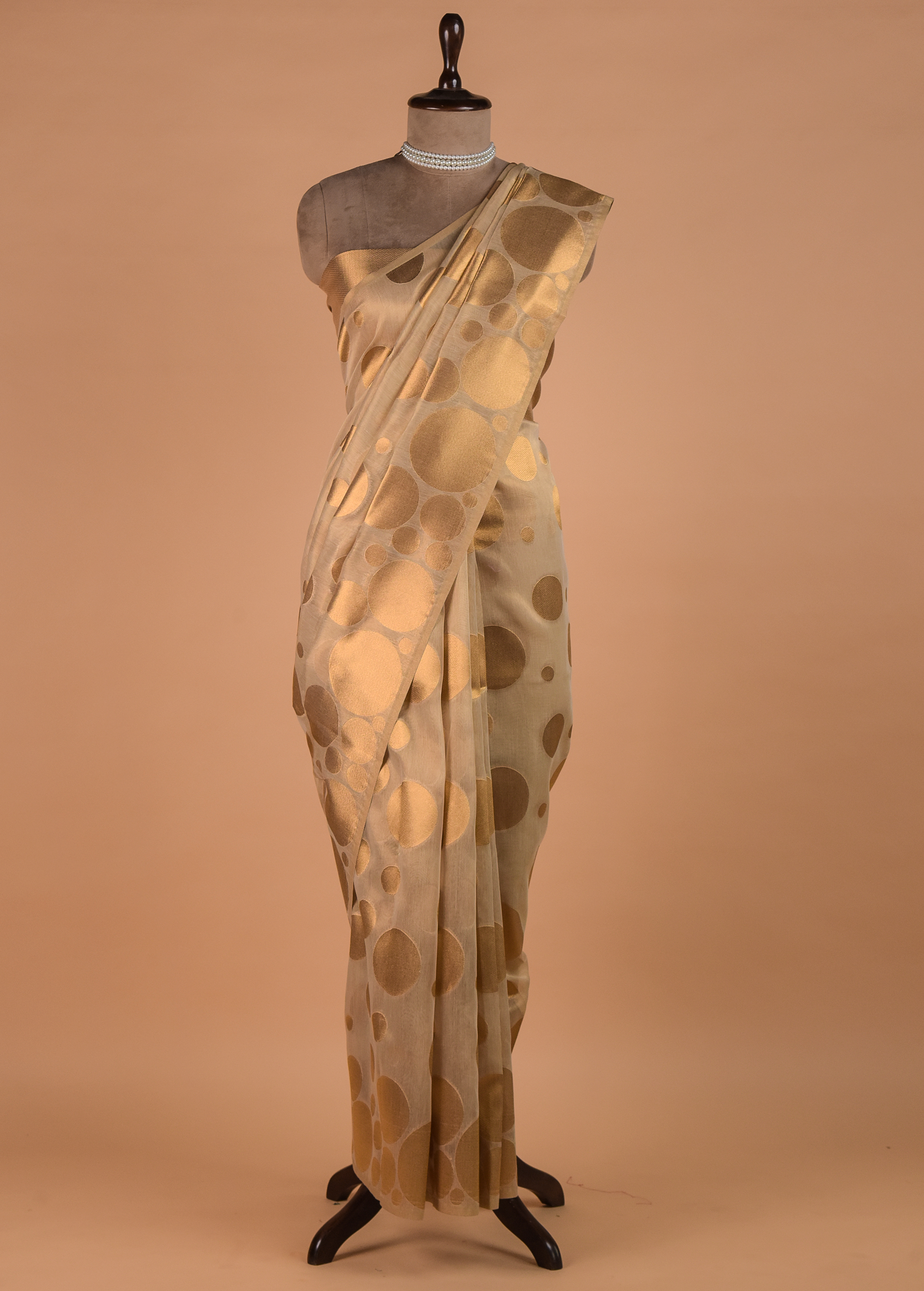 Golden Hand Embroidered Banarasi Saree - Image 3 | Greenways Delhi