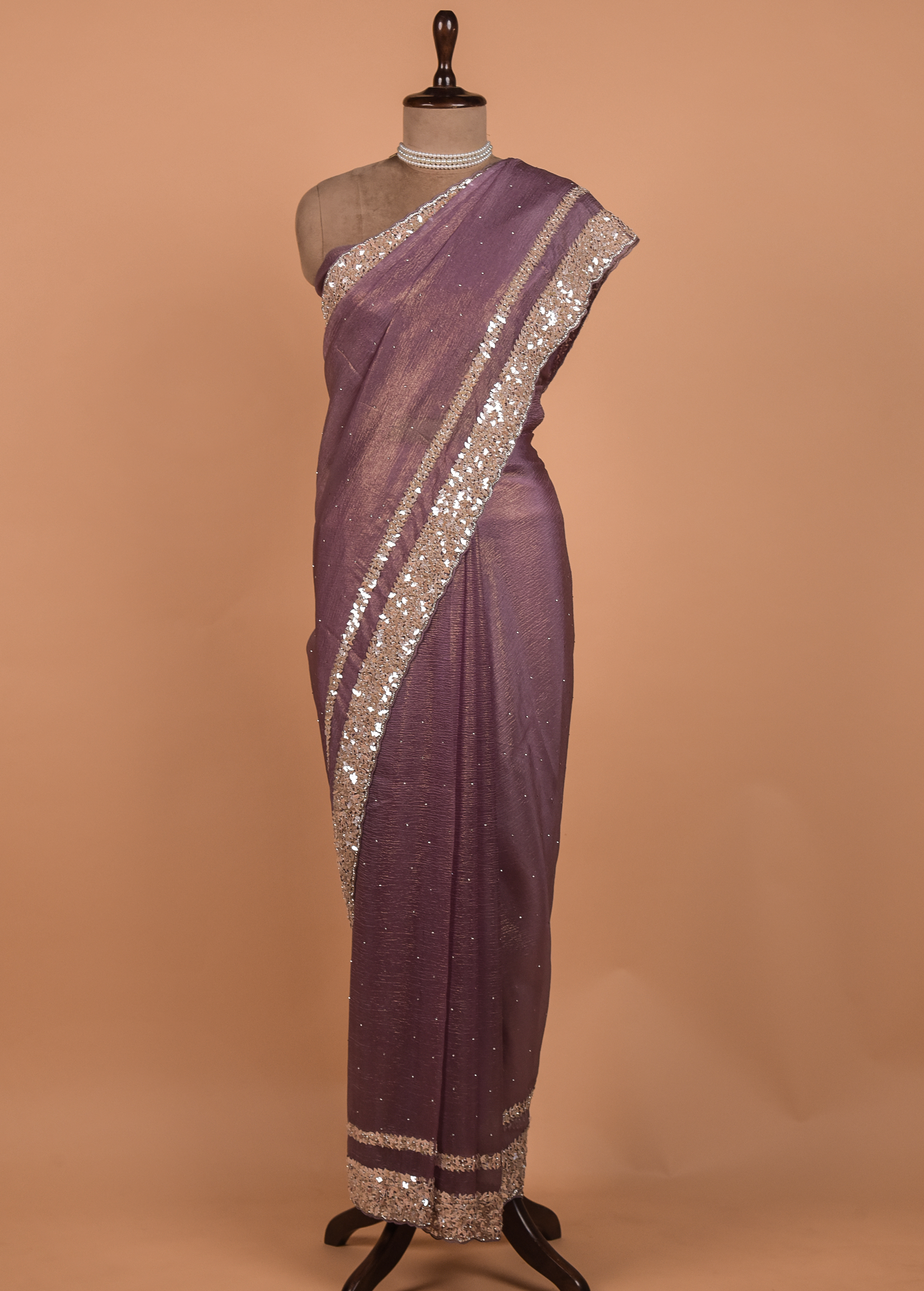 Purple Tissue Georgette Embroidered Saree