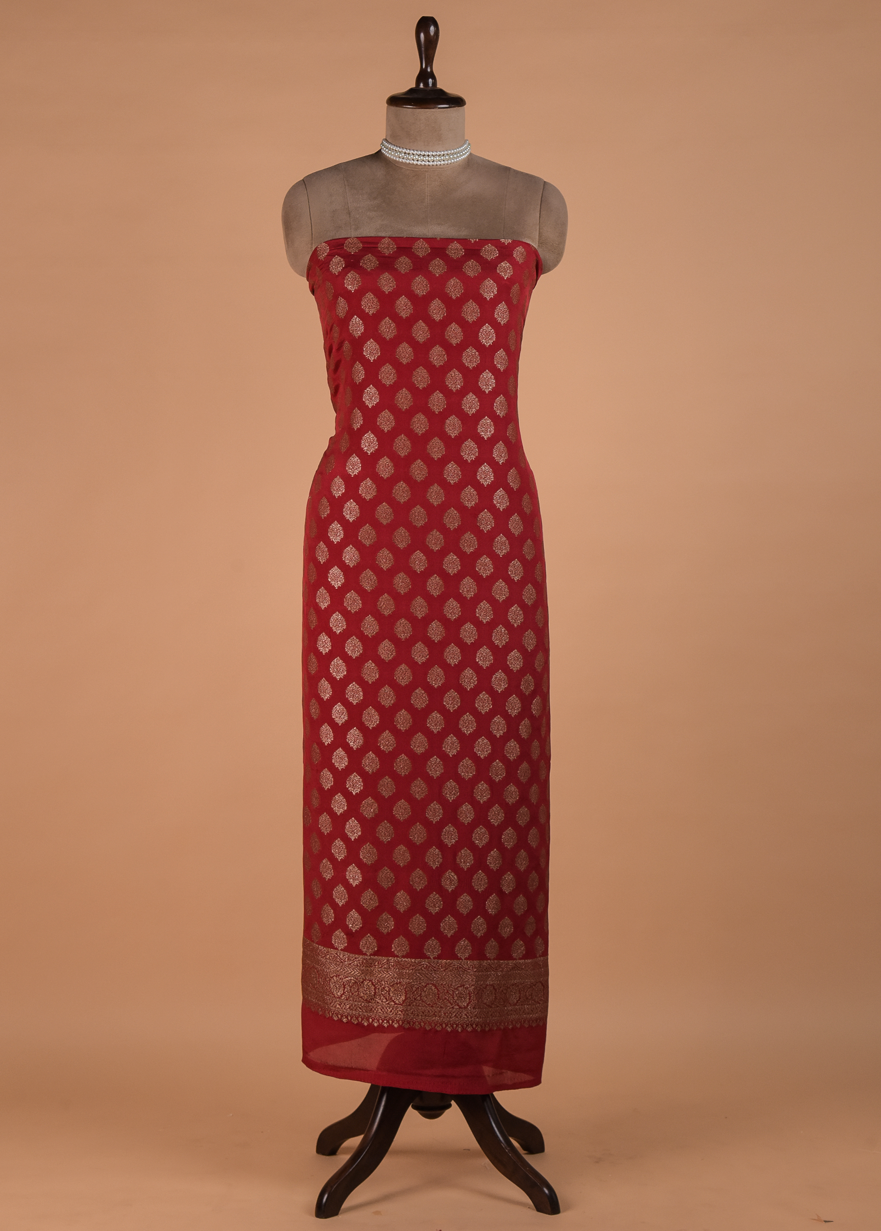Red Crepe Silk Dress Material - Image 3 | Greenways Delhi