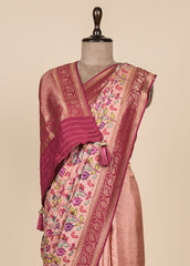 Peach Crepe Silk Embroidered Saree