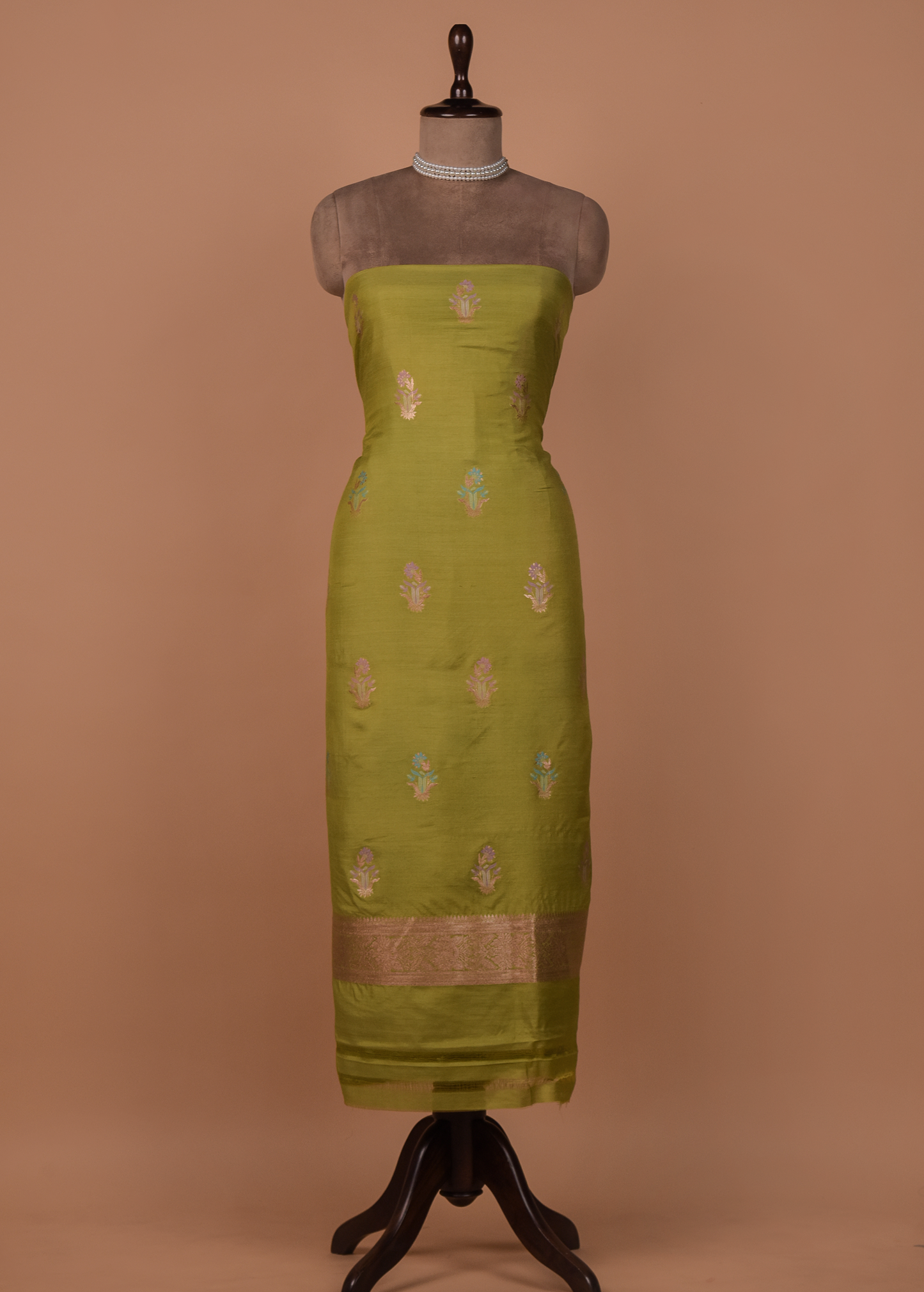 Green Munga Tussar Silk Dress Material