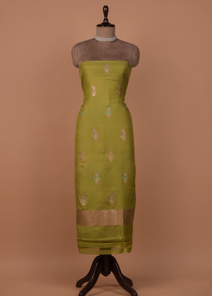 Green Munga Tussar Silk Dress Material