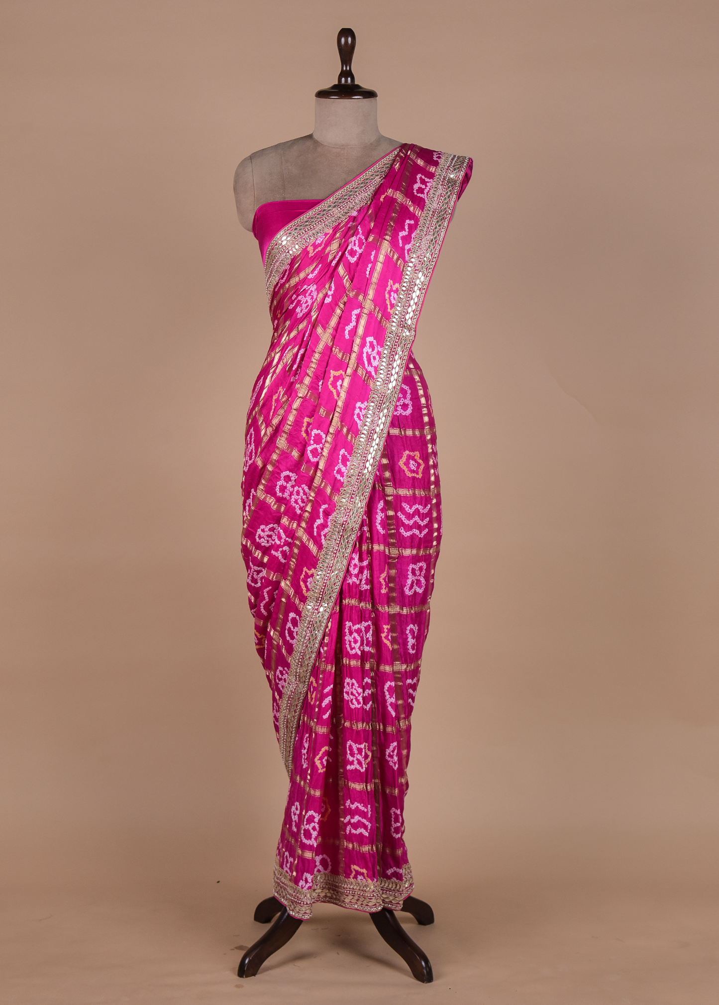 Pink Gajji Silk Bandhani Saree