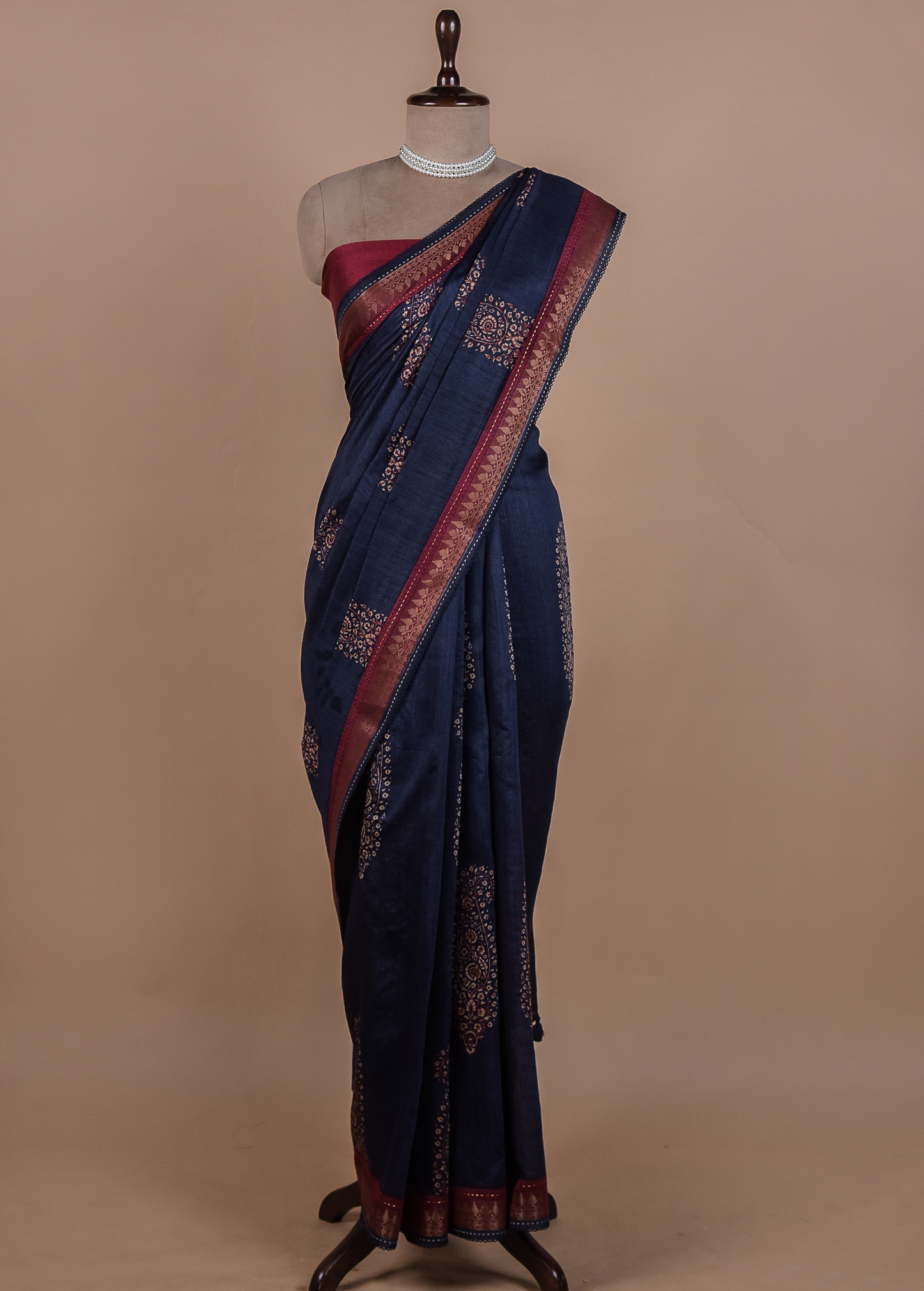 Blue Tussar Embroidered Saree