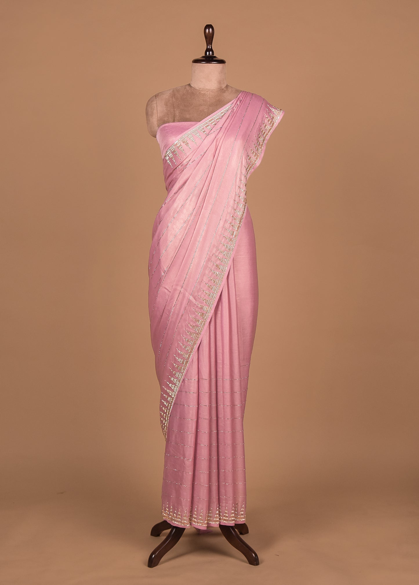 Pink Shimmer Georgette Embroidered Saree
