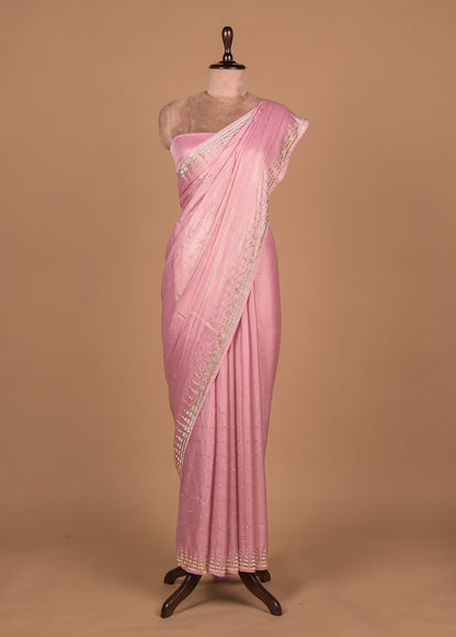 Pink Shimmer Georgette Embroidered Saree