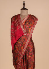 Pink Satin Printed Saree