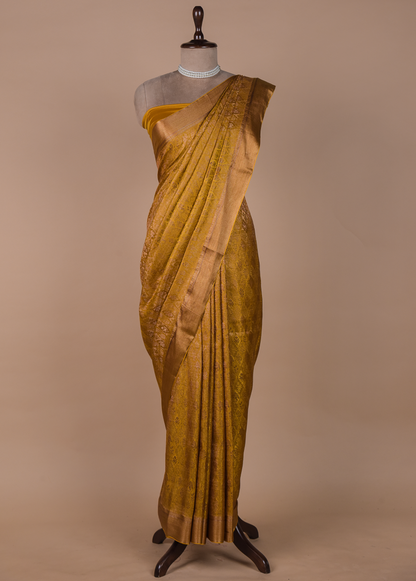 Yellow Crepe Silk Banarasi Saree
