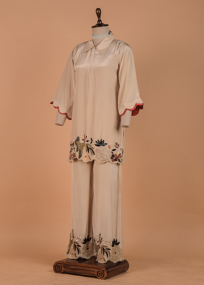 Off White Crepe Coord Set