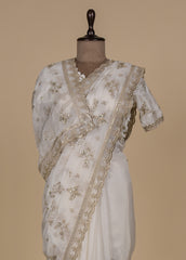 Cream Organza Designer/Embroidery Saree