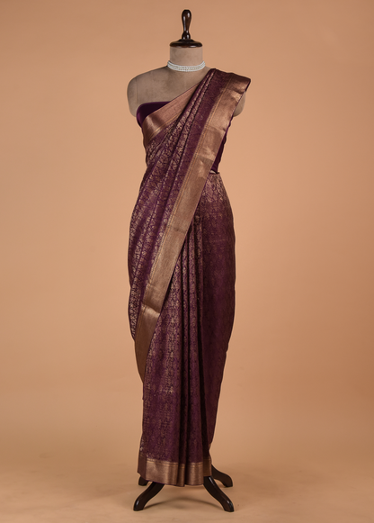 Purple Crepe Banarasi Saree