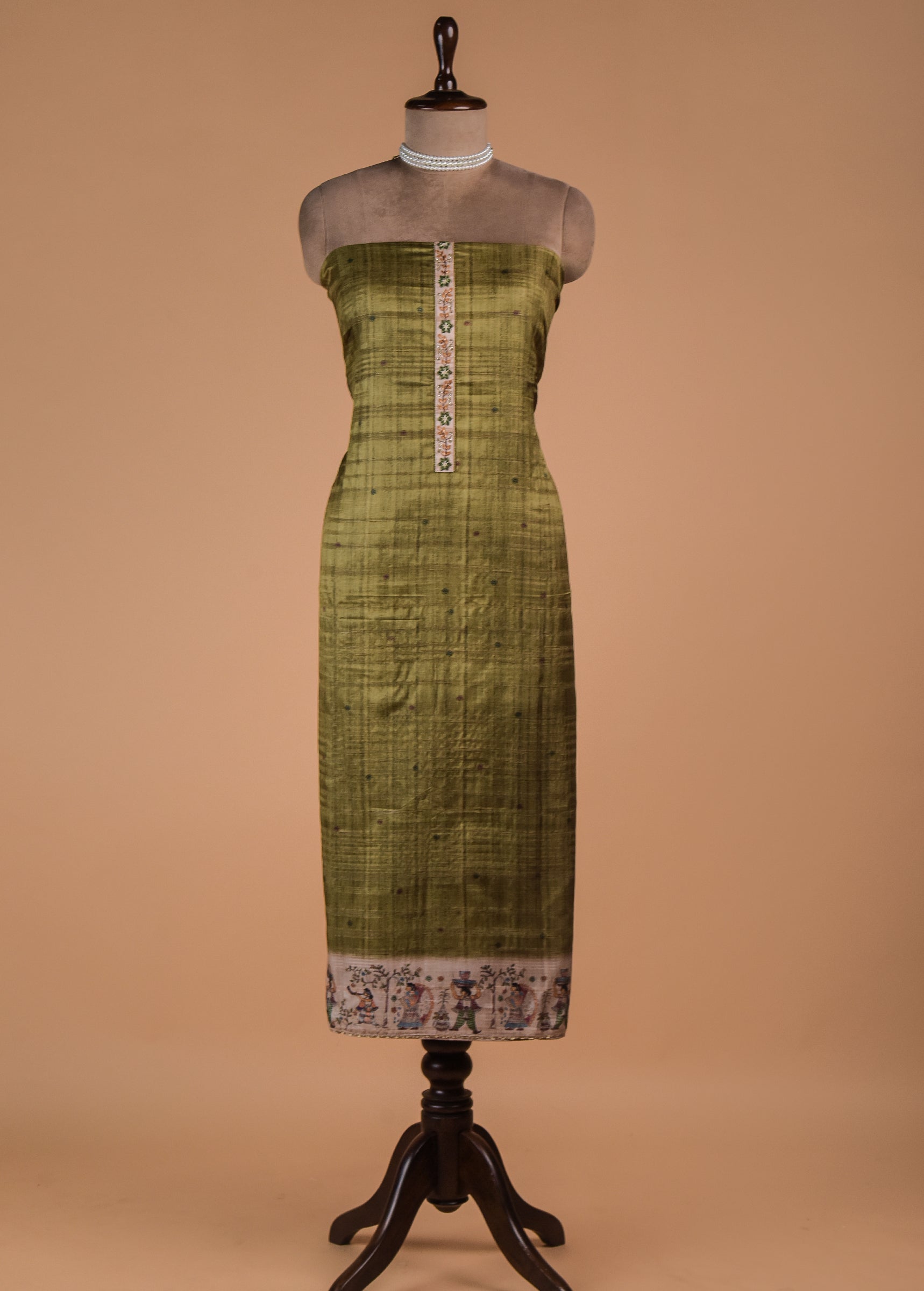 Green Tussar Dress Material