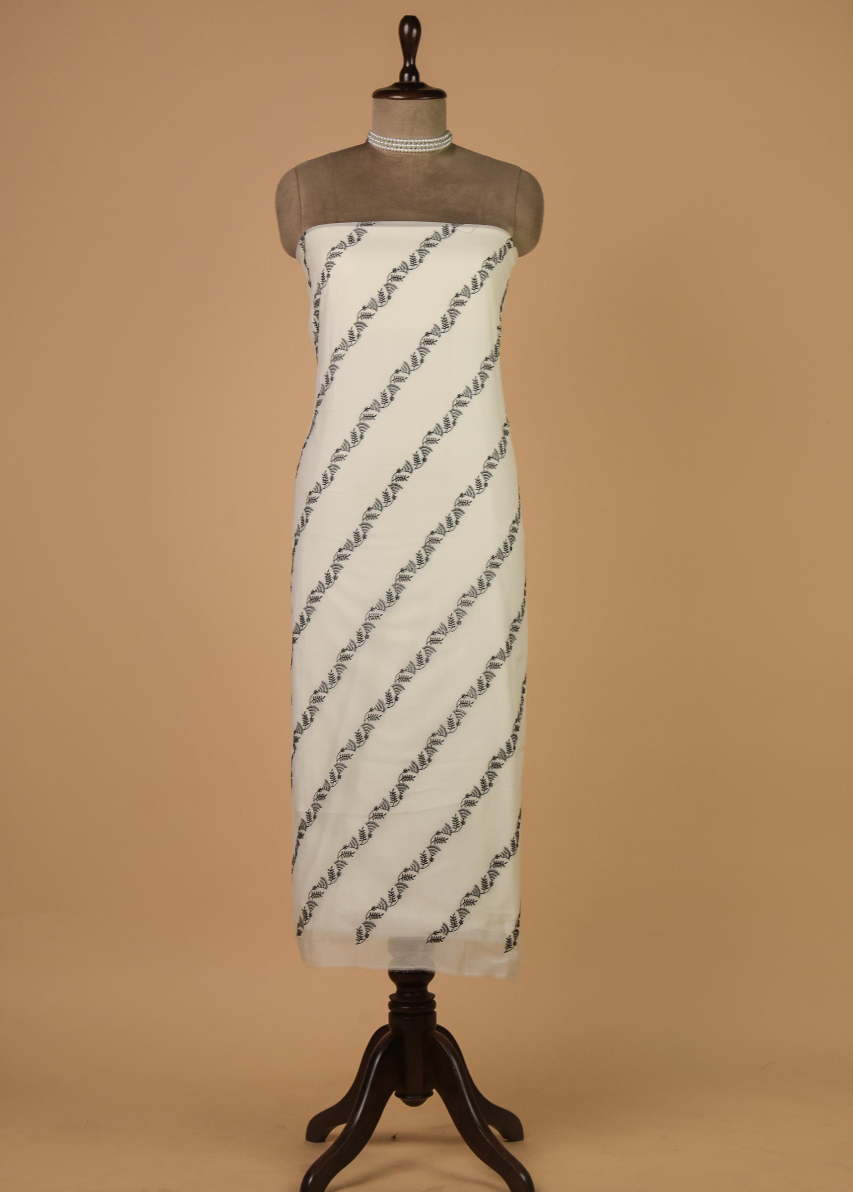 White Mul Chanderi Dress Material
