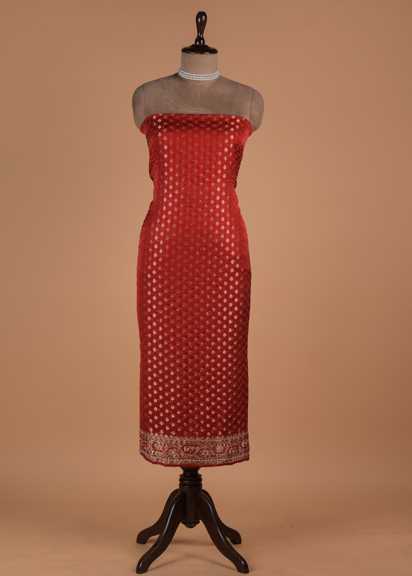 Red Dola Silk Dress Material