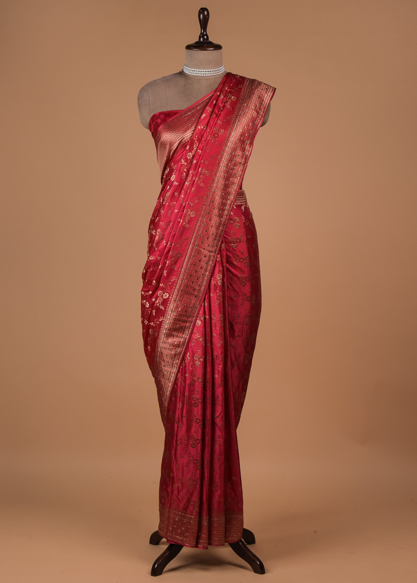 Gajari Pink Moroccan Silk Banarasi Saree