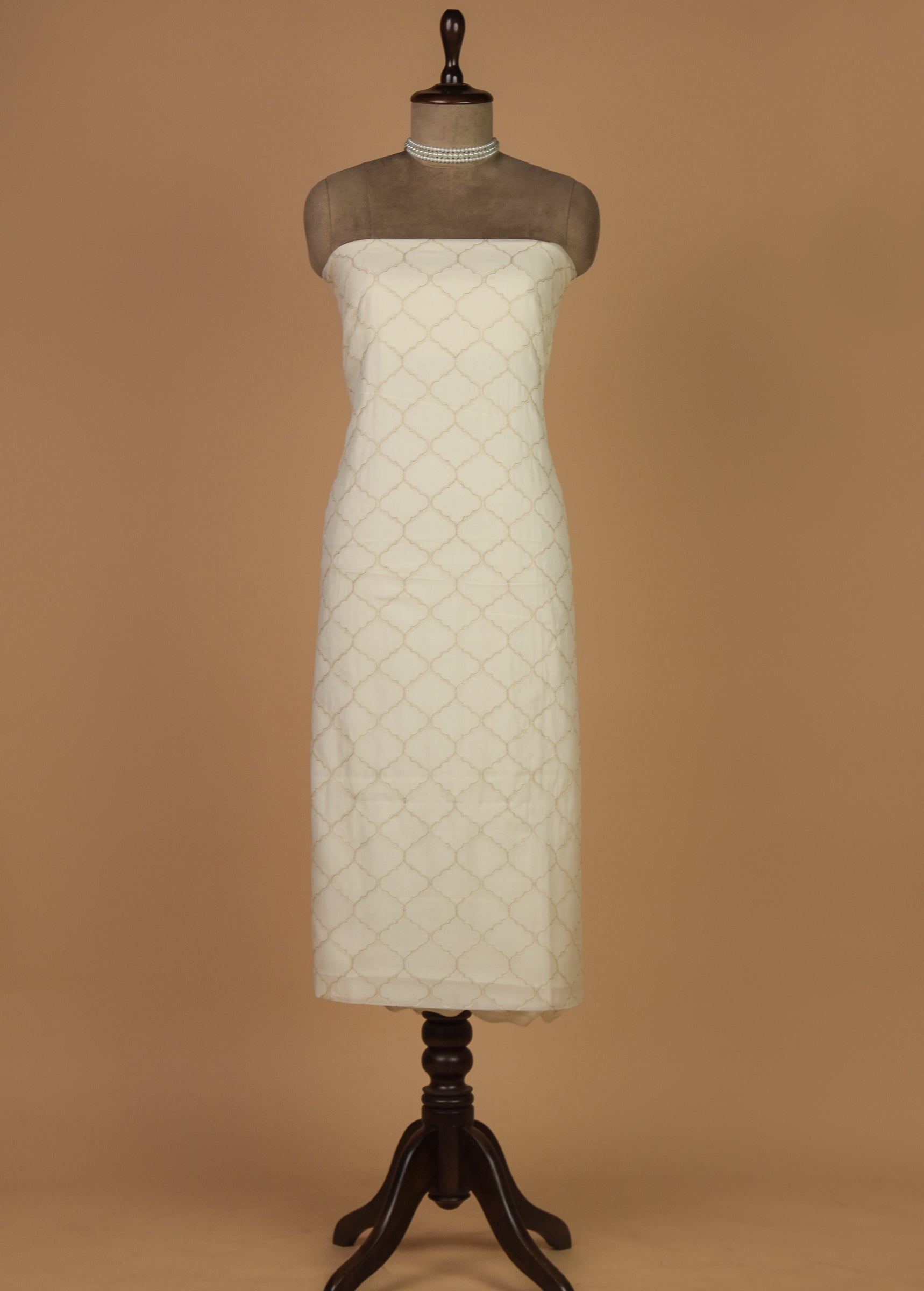 White Mul Chanderi Dress Material