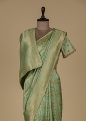 Green Dola Silk Bandhani Saree