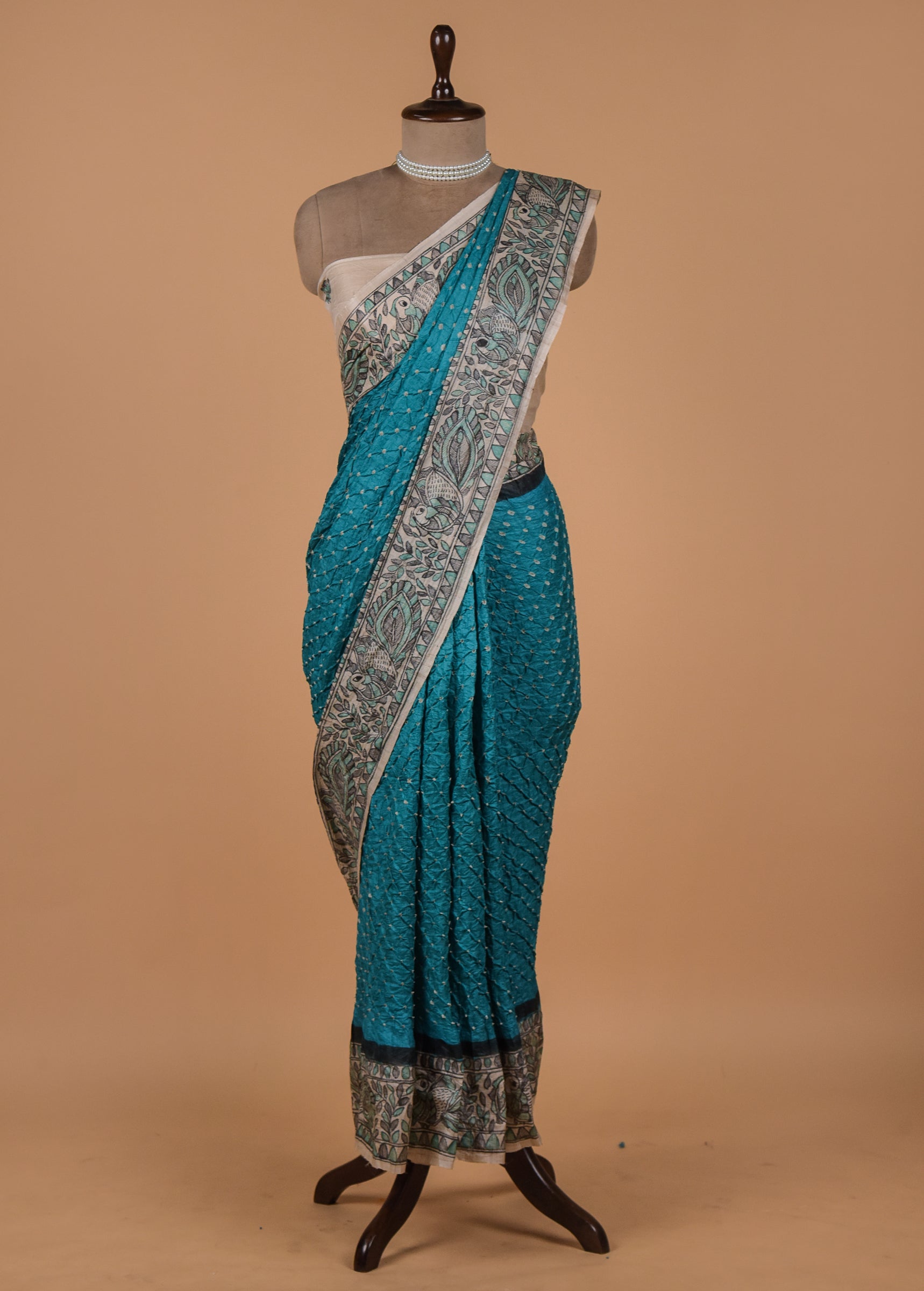 Blue Tussar Printed Saree