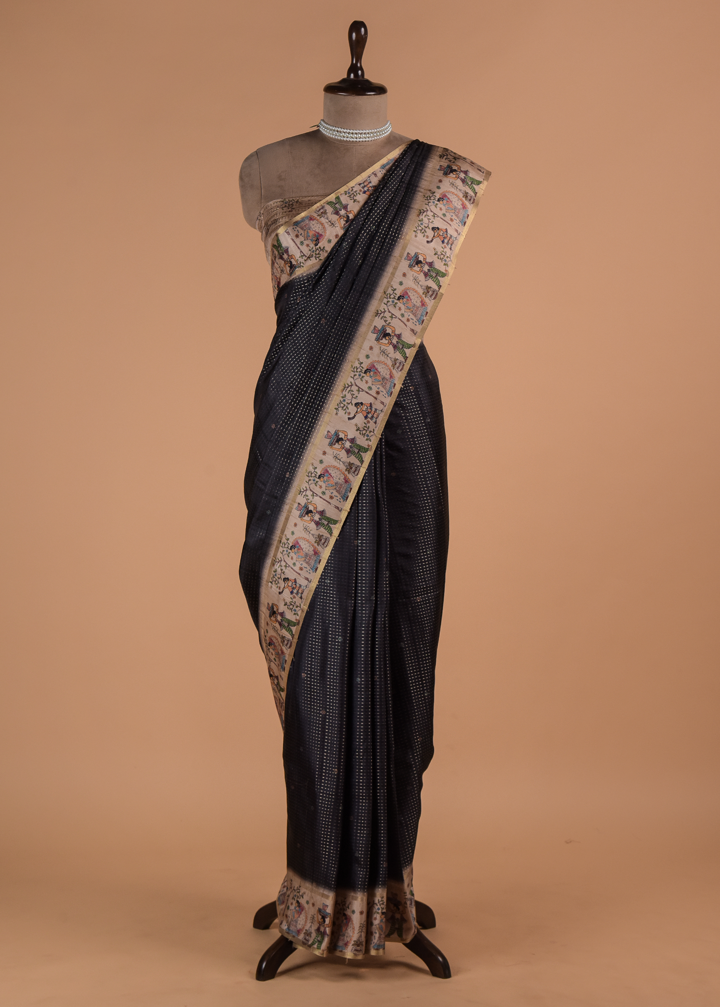 Blue Cotton Tussar Printed Saree