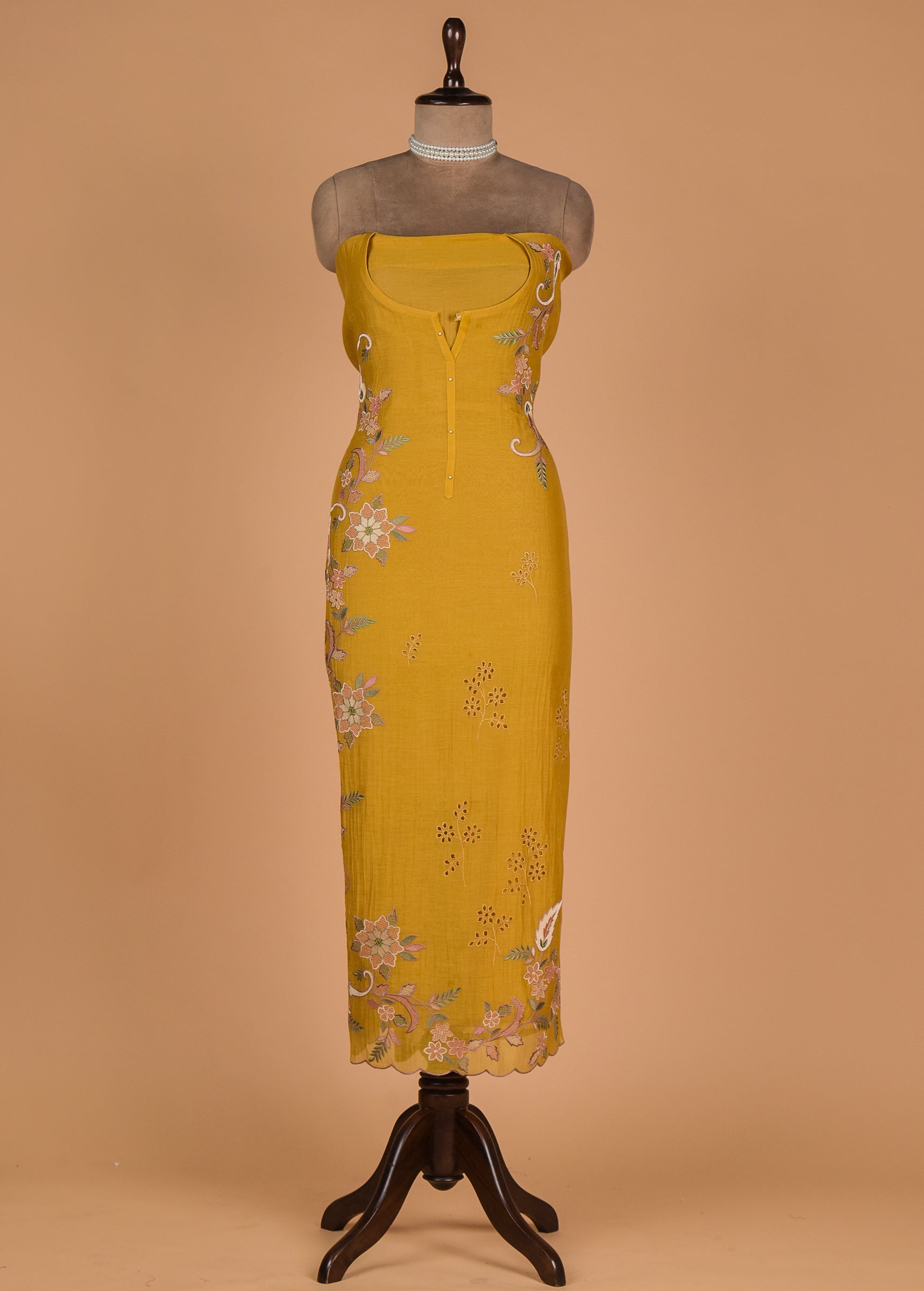 Yellow Mul Chanderi Dress Material