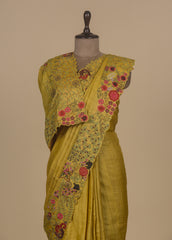 Yellow Embroidered Tussar/ Embroidery Saree