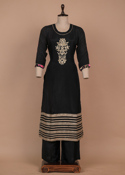 Black Muslin Cotton Straight Set