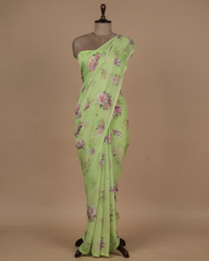 Green Chiffon Printed Saree