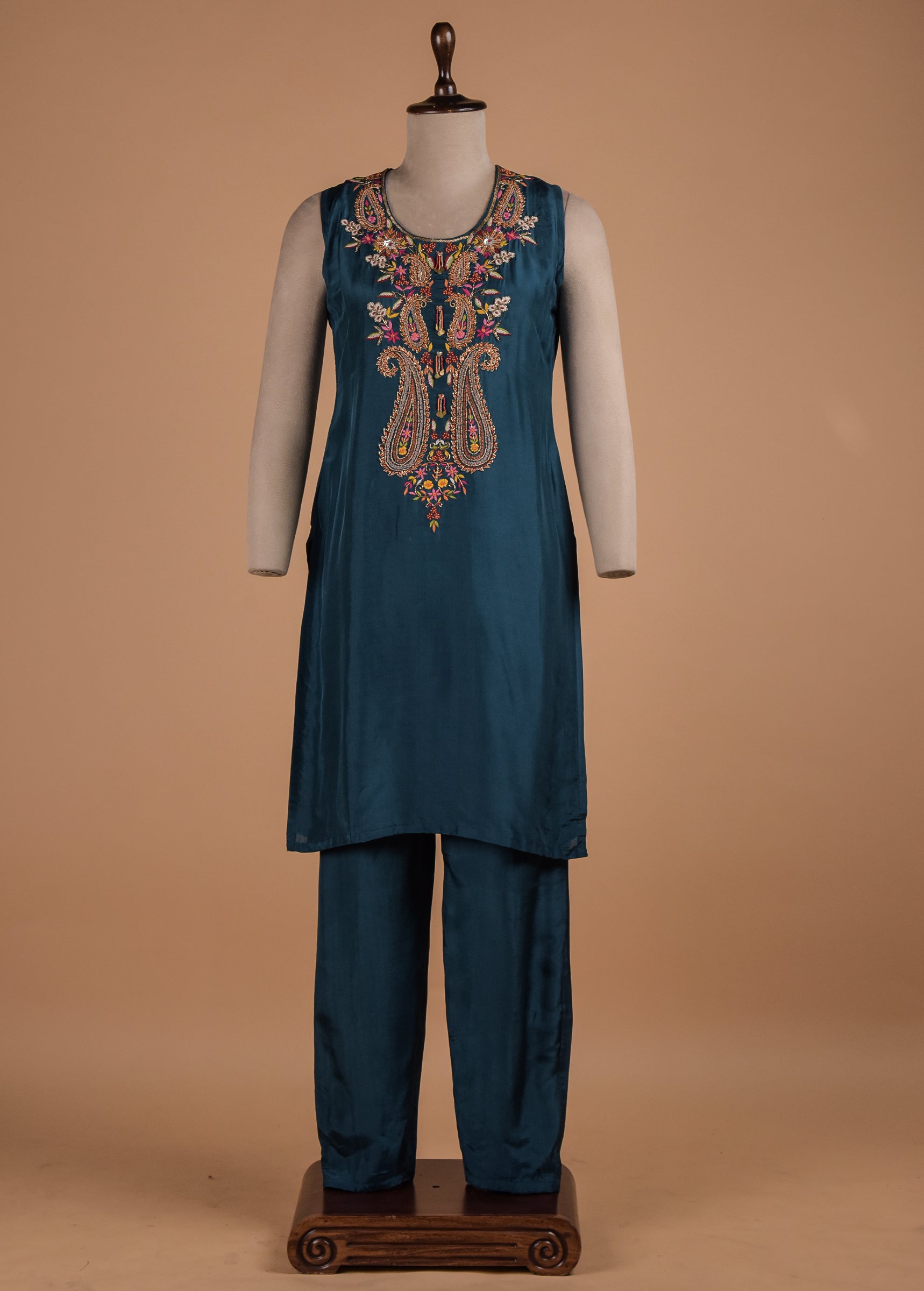 Blue Crepe Jacket Suit Set