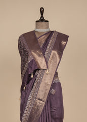 Purple Tissue Georgette Embroidered Saree