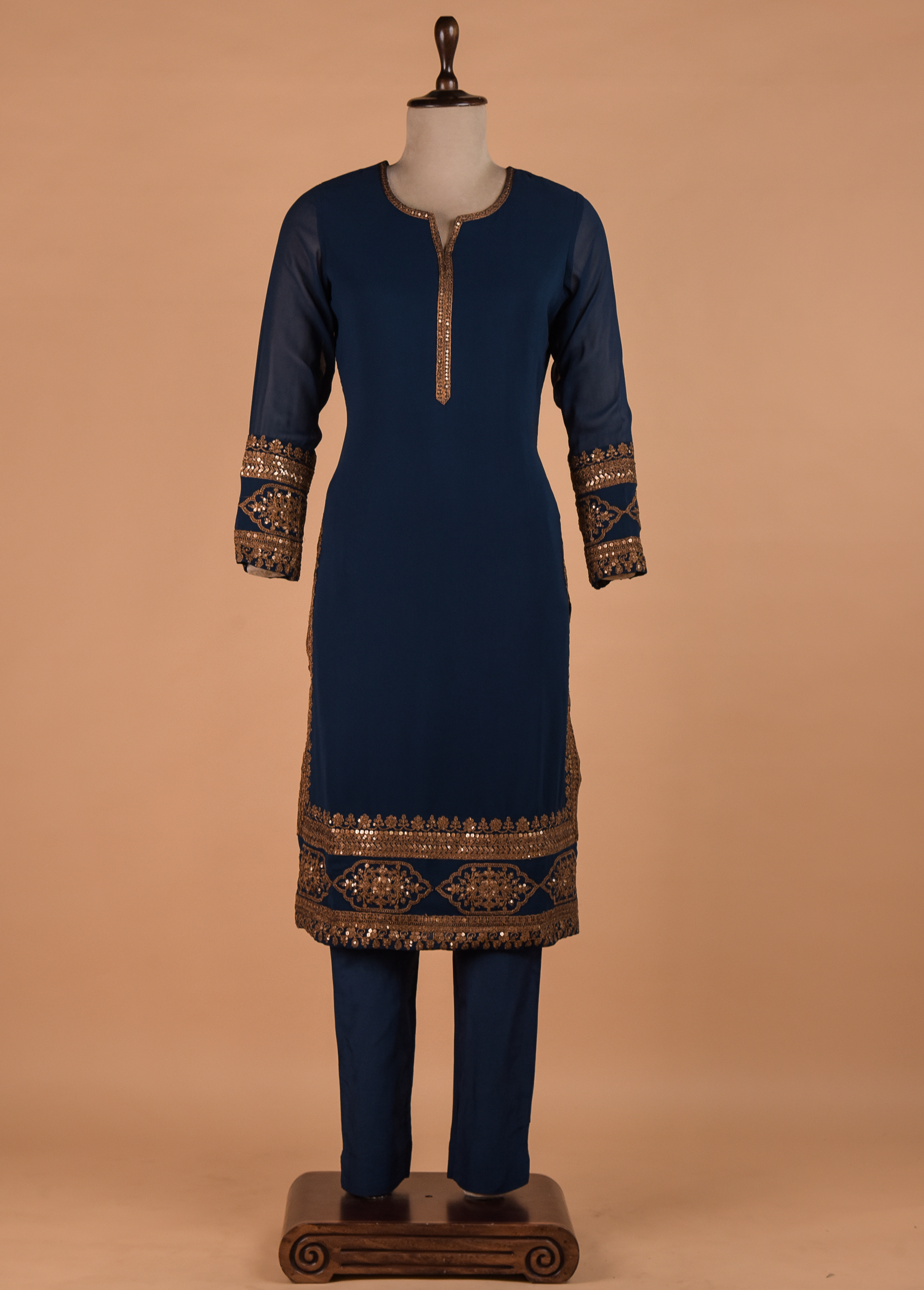 Blue Georgette Saree - Image 3 | Greenways Delhi