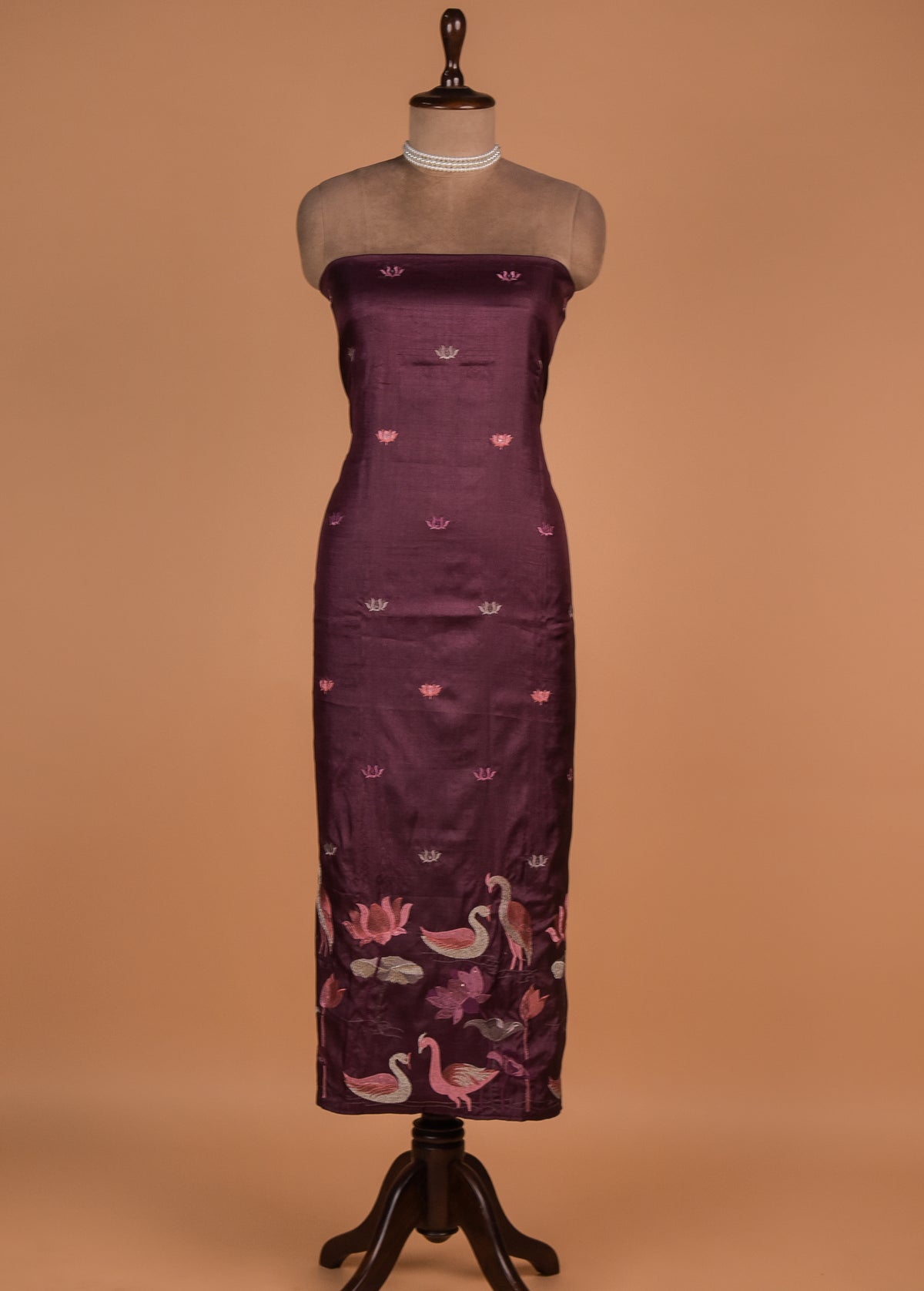 Wine Tussar Dress Material