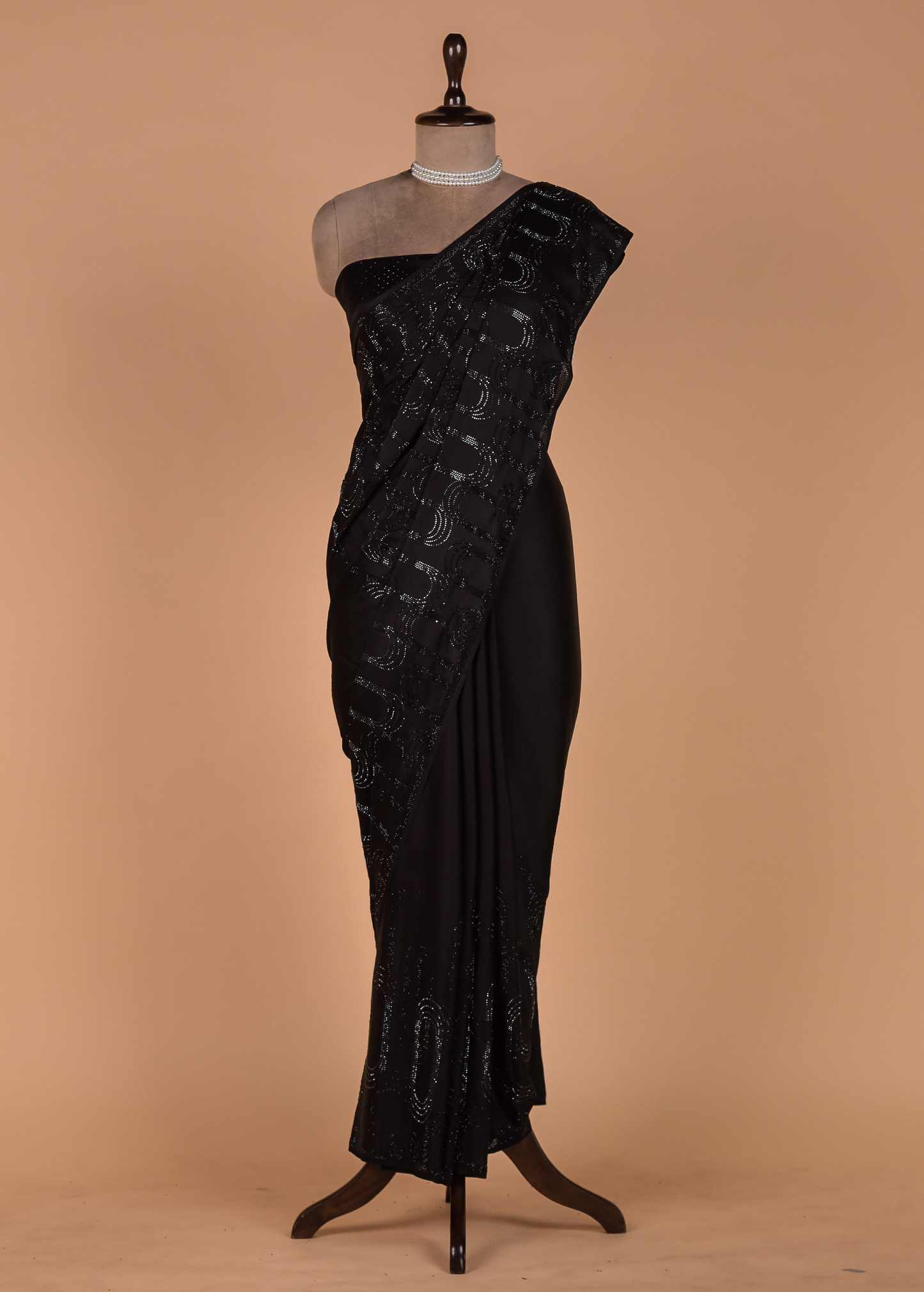 Black Satin Embroidered Saree