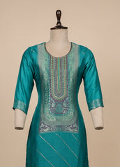 Blue Cotton Silk Straight Set