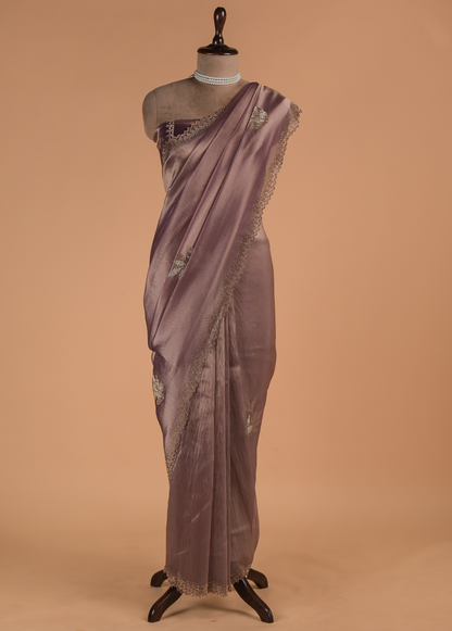 Purple Tissue Organza Embroidered Saree