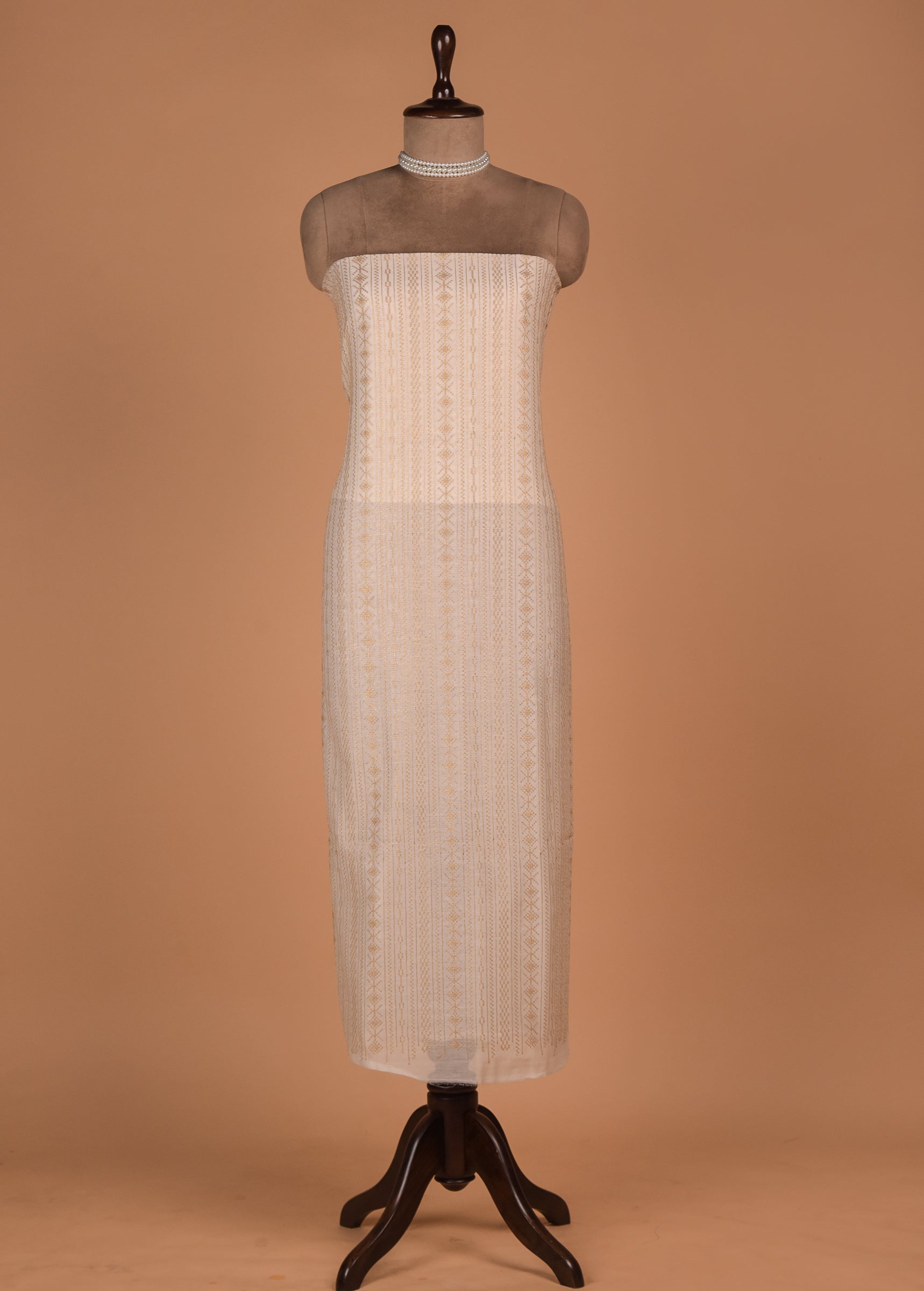 White Mul Chanderi Dress Material