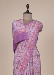 Pink Crepe Printed Saree