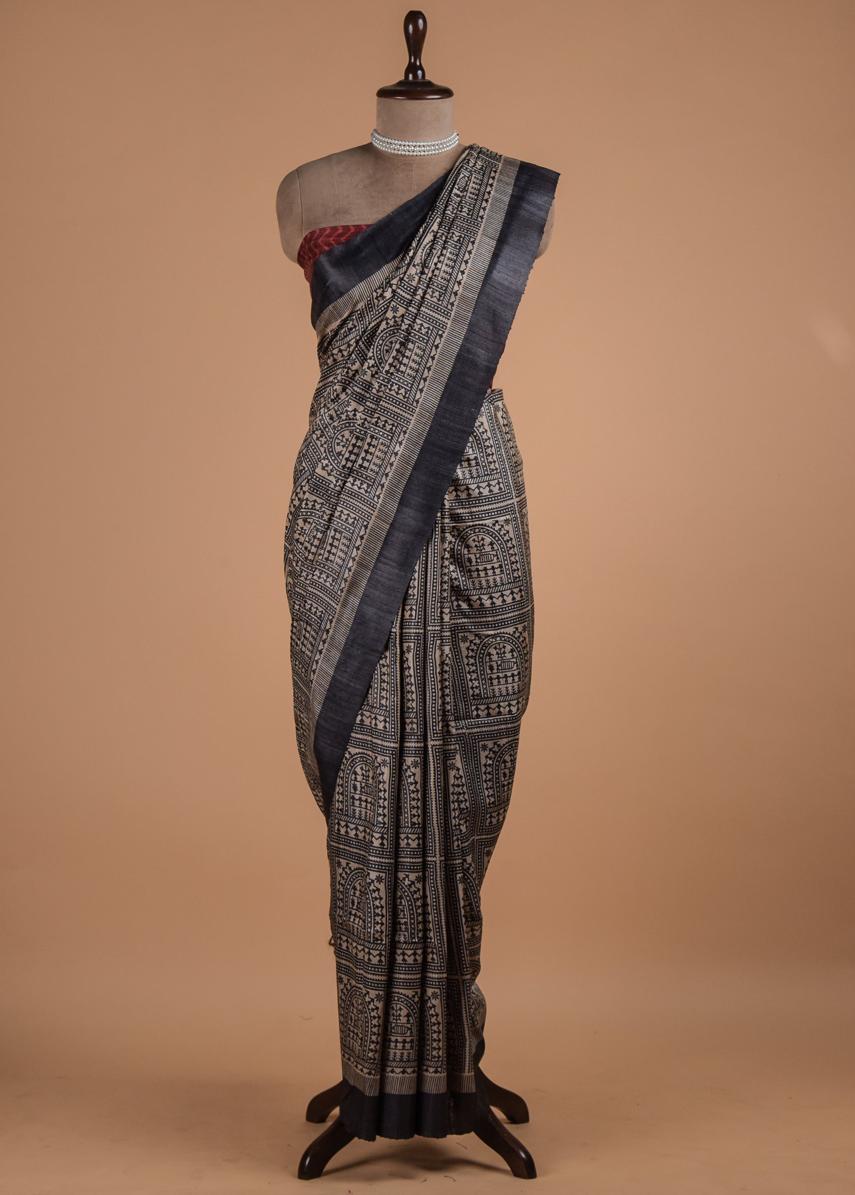 Multicoloured Tussar Printed Saree