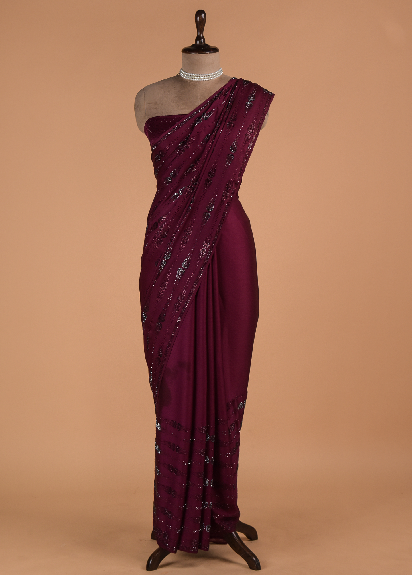 Pink Chinon Crepe Embroidered Saree