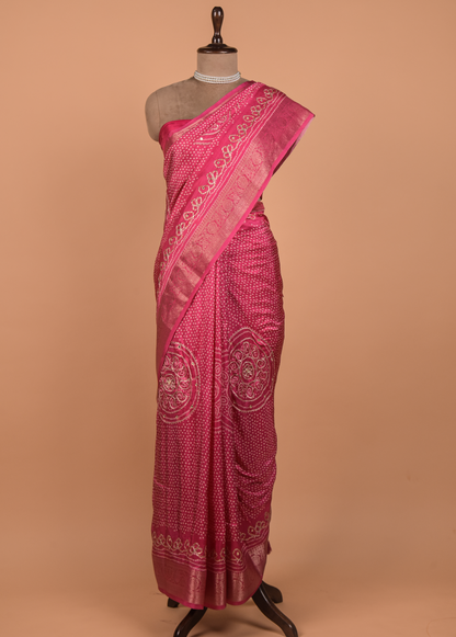 Pink Crepe Bandhani Saree