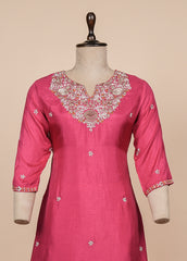 Pink Cotton Silk Straight Set