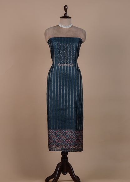 Blue Chanderi Cotton Dress Material