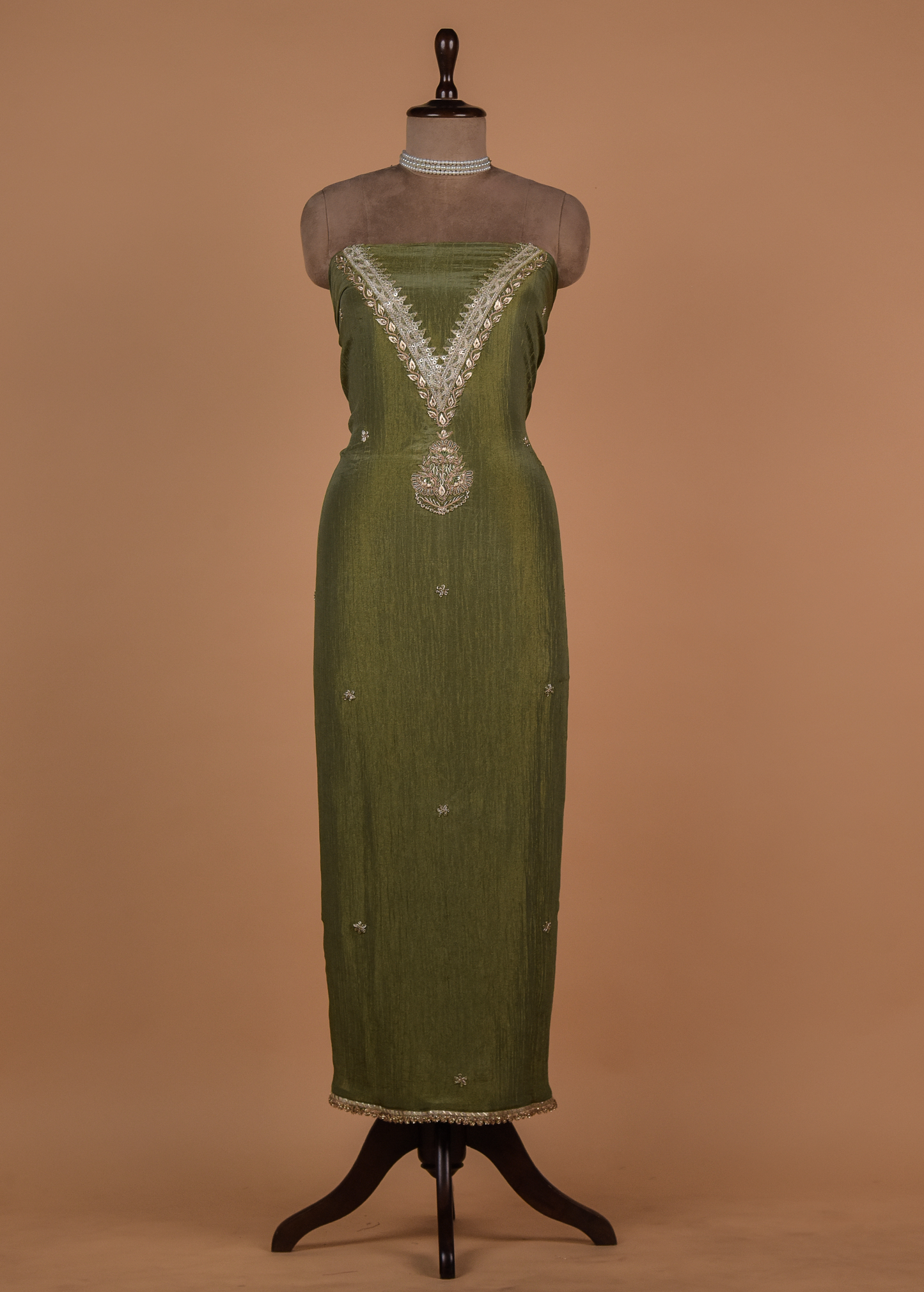 Green Mushroo Silk Dress Material