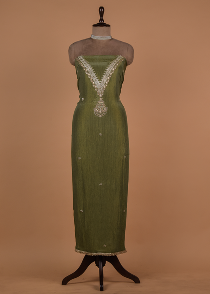 Green Mushroo Silk Dress Material