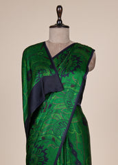 Green Satin Printed Saree